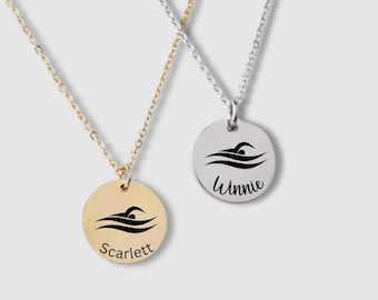 Swimmer Necklace, Personalized Swimming Necklace, Swim Team Jewelry, Swimmer Gift, Swim Mom Necklace, Swim Coach Gift, Custom Swim Gift