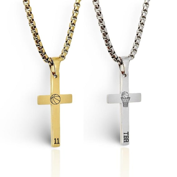 Boys Lacrosse Cross Pendant Necklace • Personalized Engraved