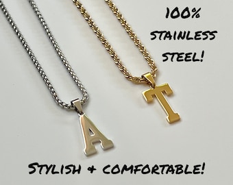 Boys Block Letter Varsity Initial Necklace, Personalized Name Necklace for Men, Rope Chain Custom Jewelry Birthday Gift for Boys, Trendy