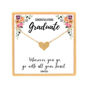 Personalized Graduation Necklace Gift for Girls - Graduate Heart Initial Necklace for Her - High School, Preschool, College, Elementary