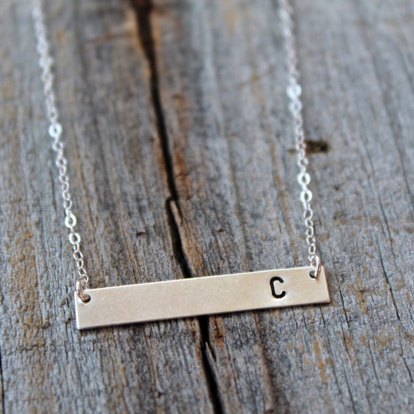 Sterling Silver Bar Initial Necklace - Personalized Silver Bar Necklace - Hand Stamped Silver Bar - Bridesmaid Gift - Everyday Simple Bar