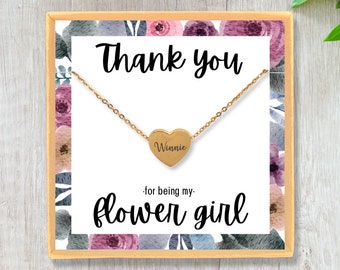 Flower Girl Necklace • Heart Name Necklace • Thank You Flower Girl Gift • Children's Personalized Heart Necklace • Flower Girl Jewelry