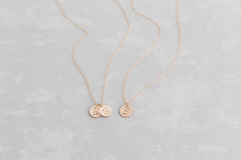 Initial Necklace With Kid's Initials Rose Gold Coin Etsy