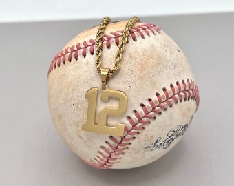 Collier avec numéro en maillot pour joueur de baseball • Bijoux avec numéro d'athlète • Cadeau de Noël pour joueur de baseball • Chaîne de corde pour garçon tendance