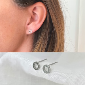 Silver Circle Stud Earrings, Dainty Silver Open Circle Post Earrings, Trendy Circle Layering Earring, Circle Studs, Geometric Tiny Stud