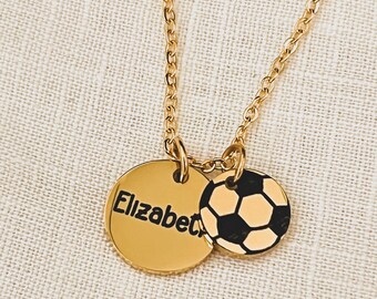 Naamketting voetbal • Gepersonaliseerde voetbalster sieraden cadeau meisjes • Ketting voetballiefhebber dames of kinderen • Cadeau voetbalteam • Voetbalmoeder