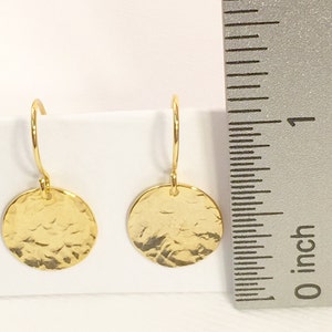 Gold Disc Earrings, Gold Hammered Disk Drop Earrings, Mothers Day Gift, Gift for Mom, Grandma Gift, Everyday Earrings, Wife, Girlfriend gift image 7