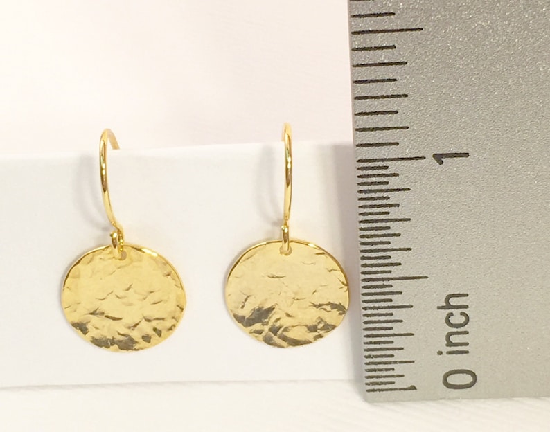 Gold Disc Earrings, Gold Hammered Disk Drop Earrings, Mothers Day Gift, Gift for Mom, Grandma Gift, Everyday Earrings, Wife, Girlfriend gift image 7