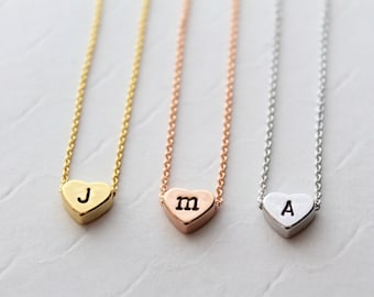 Tiny Heart Initial Necklace - Handstamped Initial Necklace - Letter Charm - Minimalist Necklace - Bridesmaids Gifts - Trendy Handmade