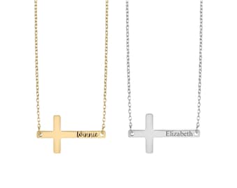 Girls Baptism gift, Custom Cross Name Necklace, Personalized First Communion Necklace, Christian Cross Jewelry, Children's Religious Gift