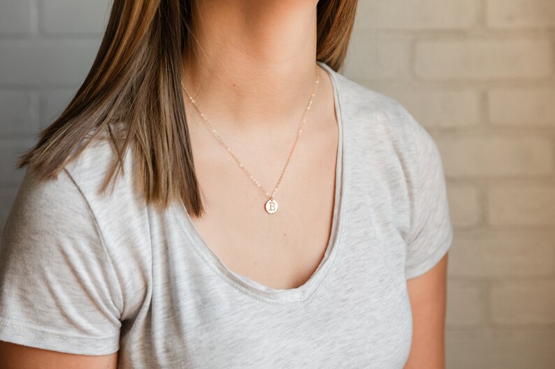 Initial Necklace With Kid's Initials Rose Gold Coin Etsy