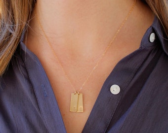 Gold Bar Necklace / Gold Initial Necklace / Custom Name Plate Necklace / Hand Stamped Personalized / Bridesmaid Gift / Handmade Gift For Her