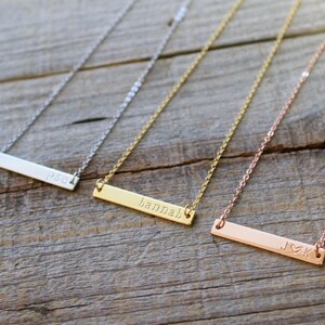 Gold Name Bar Necklace, Dainty Name Necklace, Initial Necklace, Bridesmaid Gift, Love Gift, Rose Gold Necklace, Rose Gold Bar Necklace