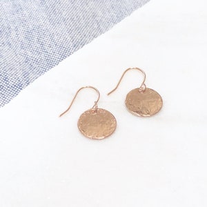 Gold Disc Earrings, Gold Hammered Disk Drop Earrings, Mothers Day Gift, Gift for Mom, Grandma Gift, Everyday Earrings, Wife, Girlfriend gift image 5