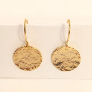 Gold Disc Earrings, Gold Hammered Disk Drop Earrings, Mothers Day Gift, Gift for Mom, Grandma Gift, Everyday Earrings, Wife, Girlfriend gift image 8