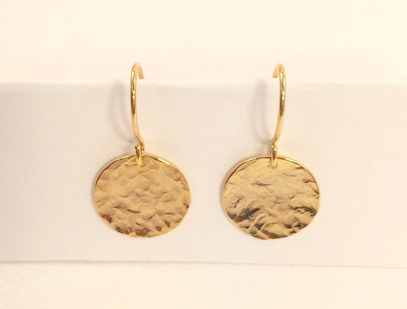 Gold Disc Earrings, Gold Hammered Disk Drop Earrings, Mothers Day Gift, Gift for Mom, Grandma Gift, Everyday Earrings, Wife, Girlfriend gift image 8