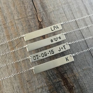 Custom Silver Bar Necklace - Personalized Bar Name Necklace - Customized Bar - Hand Stamped Bar Necklace - Sterling Silver Initial Necklace