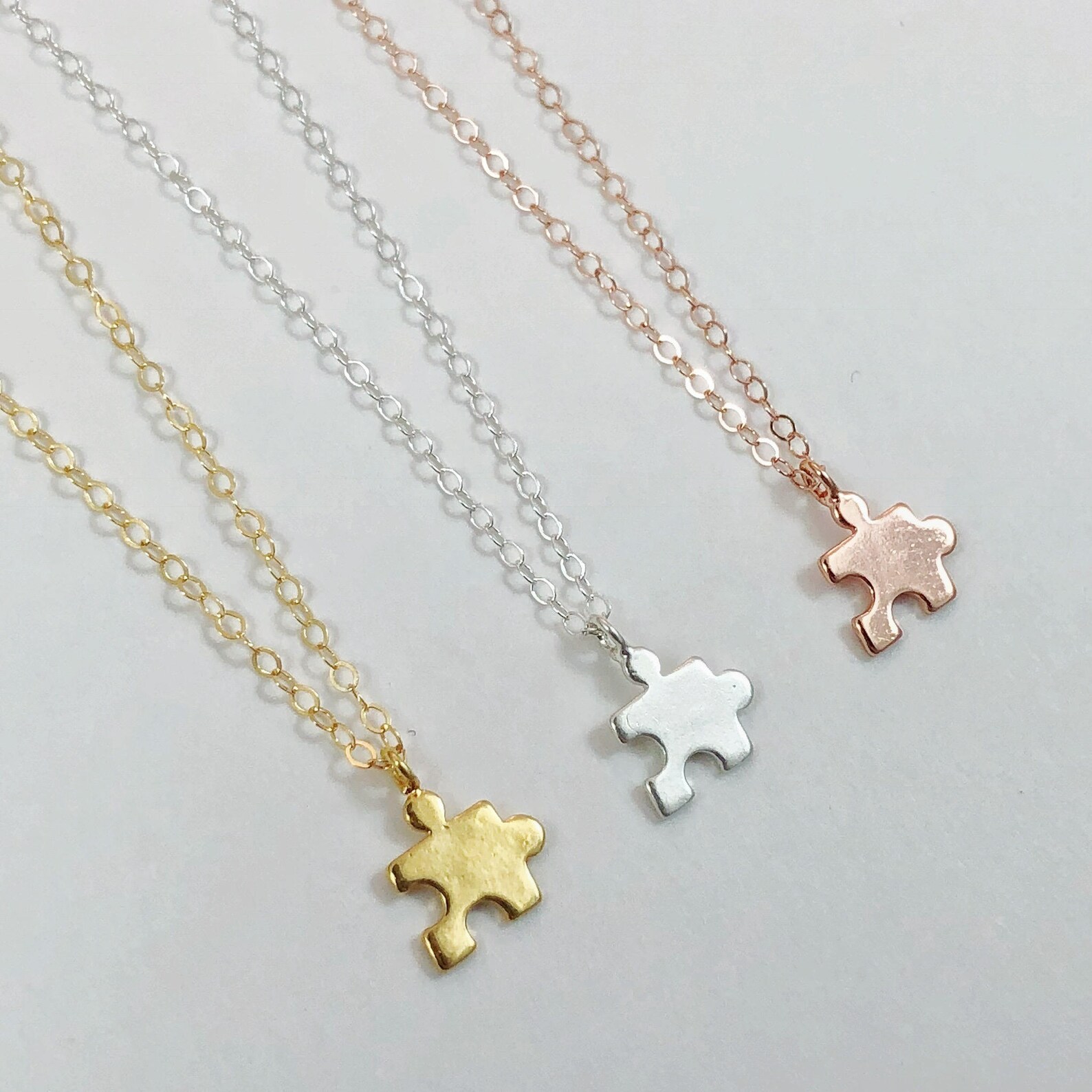 Autism Awareness Puzzle Piece Pendant Necklace, Gold Filled - Rose Gold ...