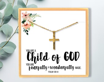 Personalized Cross Necklace for Girls • Baptism Gift • Custom Engraved Cross Name Necklace • First Communion Gift • Child Religious Jewelry