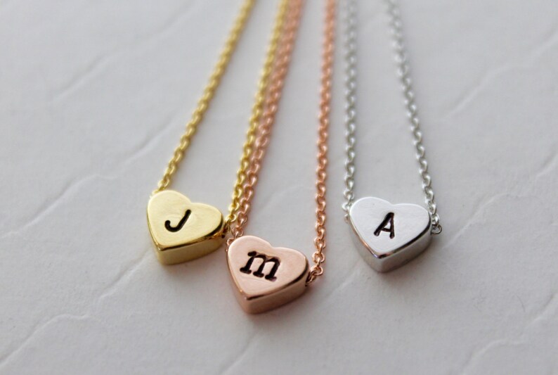 Tiny Heart Initial Necklace Handstamped Initial Necklace | Etsy