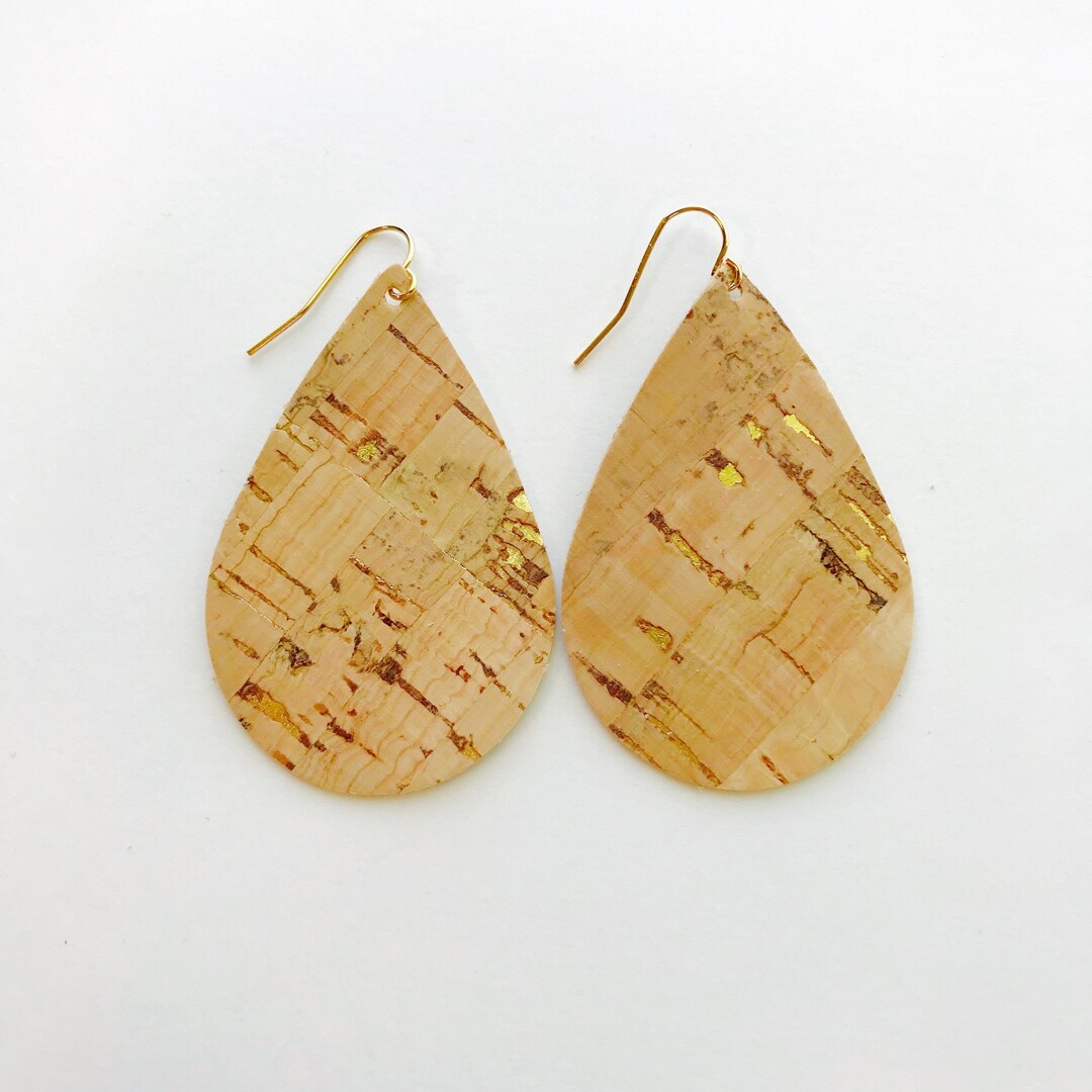 Natural CORK Teardrop Earrings Leather Alternative Tear Drop Etsy