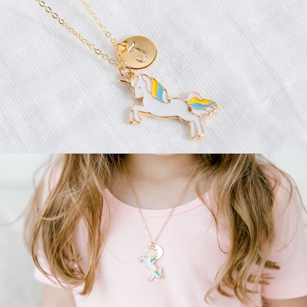 Personalized Unicorn Necklace for Little Girls, Toddler Baby Initial Necklace with Unicorn Pendant, Kids Name Necklace, Unicorn Party Gift