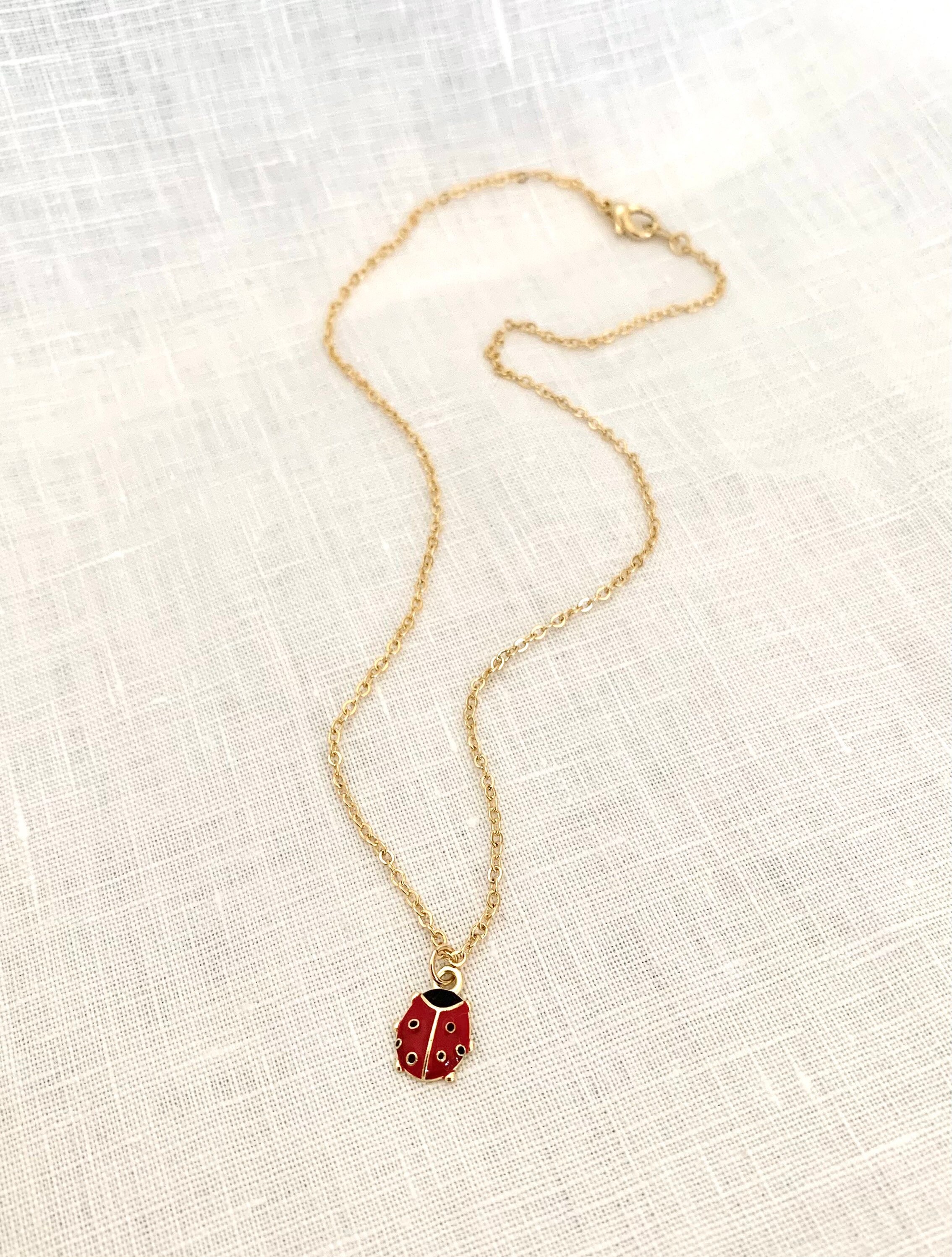 Girls Ladybug Necklace, Cute Good Luck Necklace for Toddler, Baby