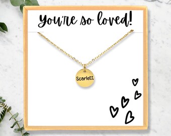 Personalized Jewelry Gift for Girls • Engraved Name Necklace • Custom Dainty Disc Necklace • Birthday Gift for Daughter • Gold Name