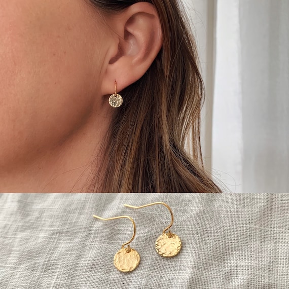 Disc Earrings Quality For Women Minimalist Matte Gold Round Disc Dangle Earrings Vintage Hammered Boho Jewelry I206
