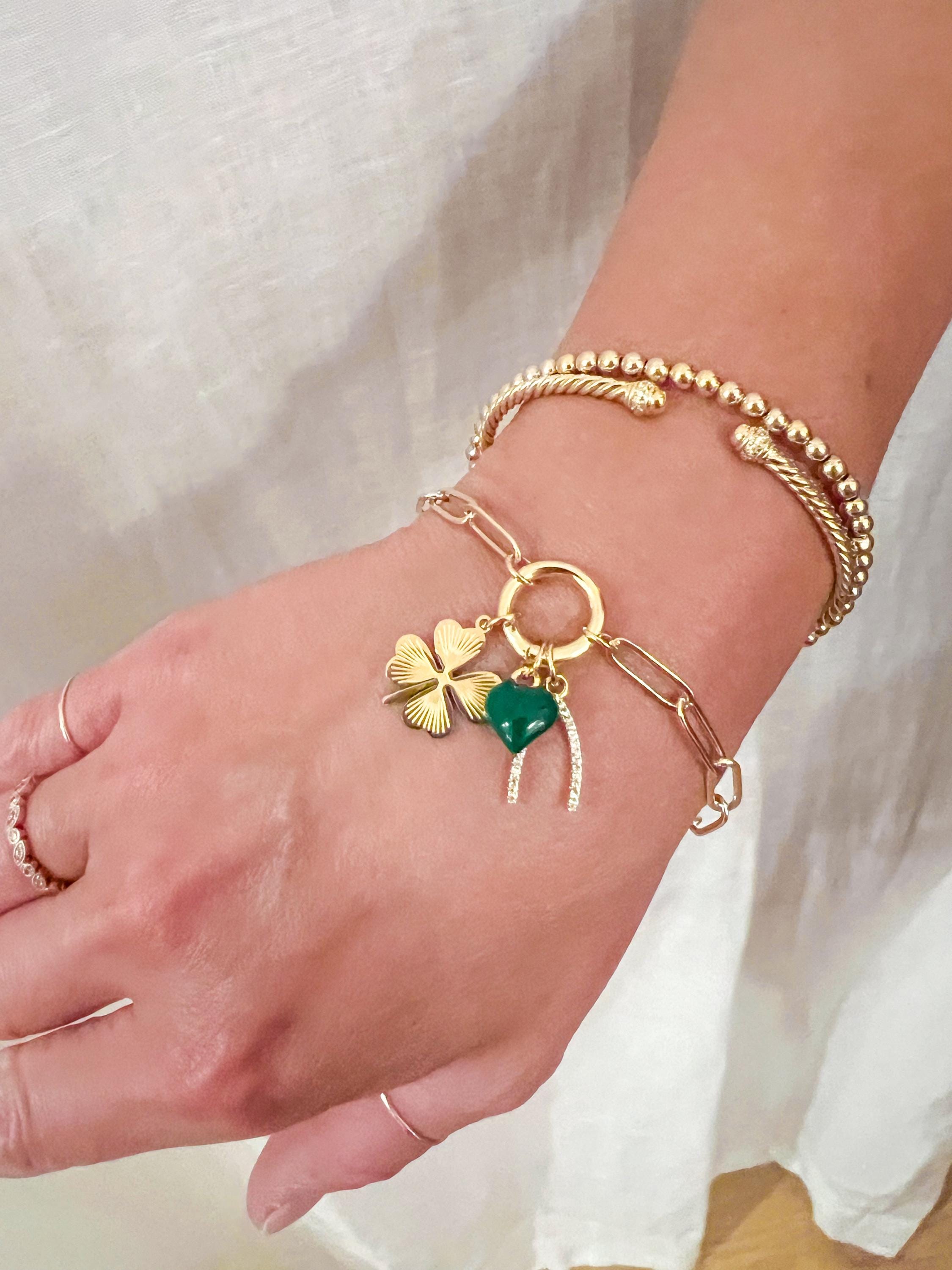 Bracelet chaîne trombone en or véritable 14 carats pour femme