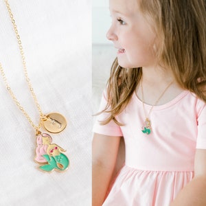 Toddler Girl Personalized Mermaid Initial Necklace, Custom Cute Necklace for Little Girls, Children's Letter Necklace Birthday Gift for Girl