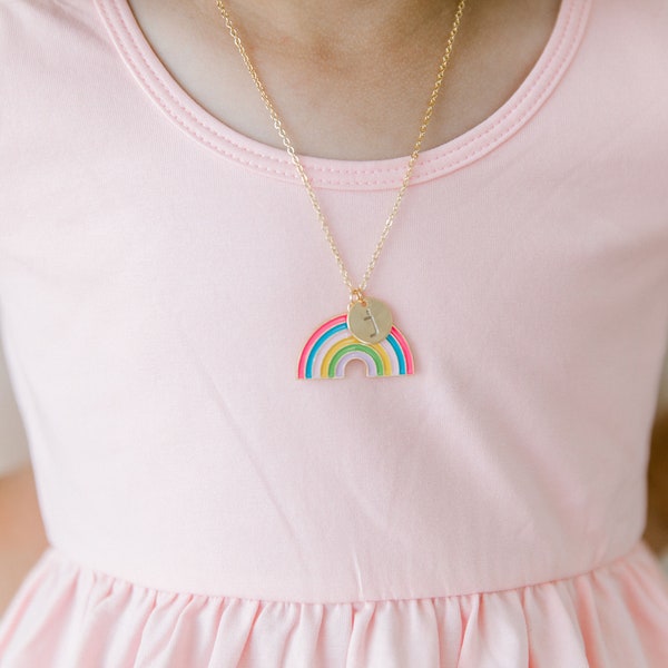 Children's Rainbow Initial Necklace, Little Girls Letter Necklace, Best Friend Gift, Personalized Jewelry for Daughter and Granddaughter