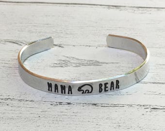 Mama Bear Cuff Bracelet - New Mom Jewelry - Custom Cuff - Personalized Silver, Gold or Rose Gold Cuff, Baby shower gift for Mother, Mom Gift