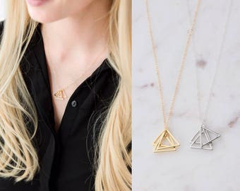 Gold Triangle Stack Necklace - 14K Gold Filled Triangle Necklace - Gold Geometric Pendant Necklace - Simple Everyday Necklace - Minimalist