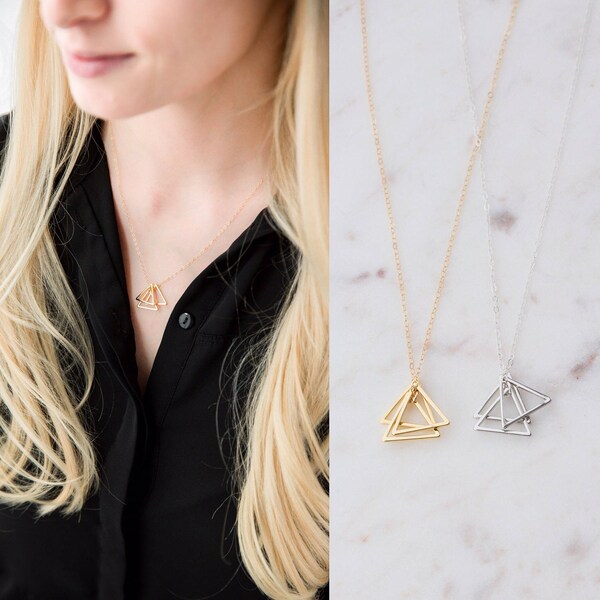 Collier pile triangle d’or - Collier triangle rempli d’or 14K - Collier pendentif géométrique en or - Collier simple de tous les jours - Minimaliste