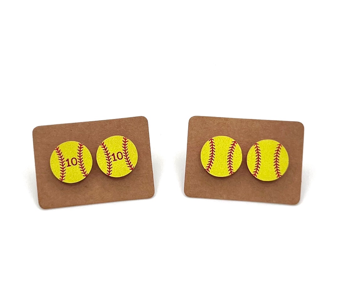 Softball Stud Earrings for Girls Women Personalized Jersey Number