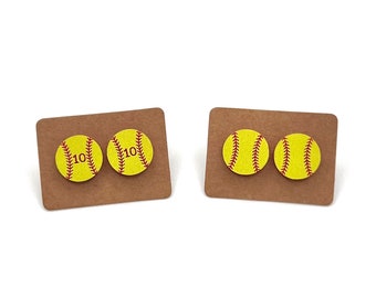 Softball Ohrstecker für Mädchen Frauen • Personalisierte Jersey Nummer Softball Ohrringe Geschenk • Softball Spieler Geschenke für das Team • Softball Mama