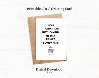 Tarjeta divertida para el Día de la Madre: Chiste de la cesta para mamá (Descarga PDF, plantilla de cartulina imprimible de 5 x 7 pulgadas)