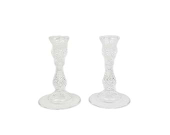 Pair of Vintage Longchamp Crystal Candlestick Holders by CRISTAL D'ARQUES-Durand | Elegant Dining Tablescape Decor Anniversary Wedding Gift