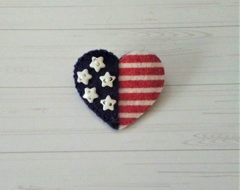 Felt American Flag Heart Brooch Pin