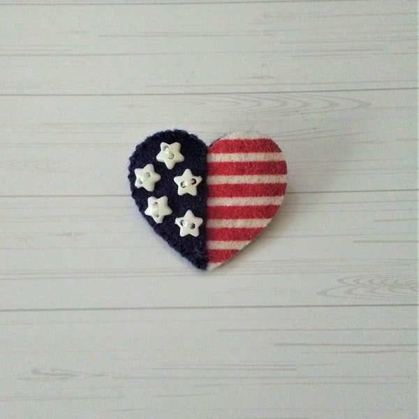 Felt American Flag Heart Brooch Pin