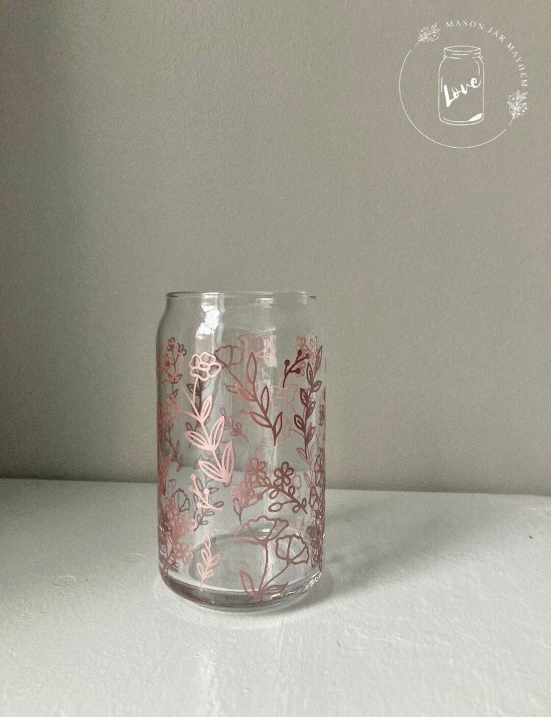 Dusty Rose Gold Spring Flower Glass Jar 16 Oz, Dusty Rose Tumbler ...