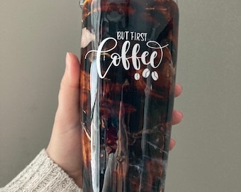 But first coffee tumbler 20 oz, mama iced coffee epoxy resin tumbler, alcohol ink travel mug, stainless steel cup, gift for coffee lover