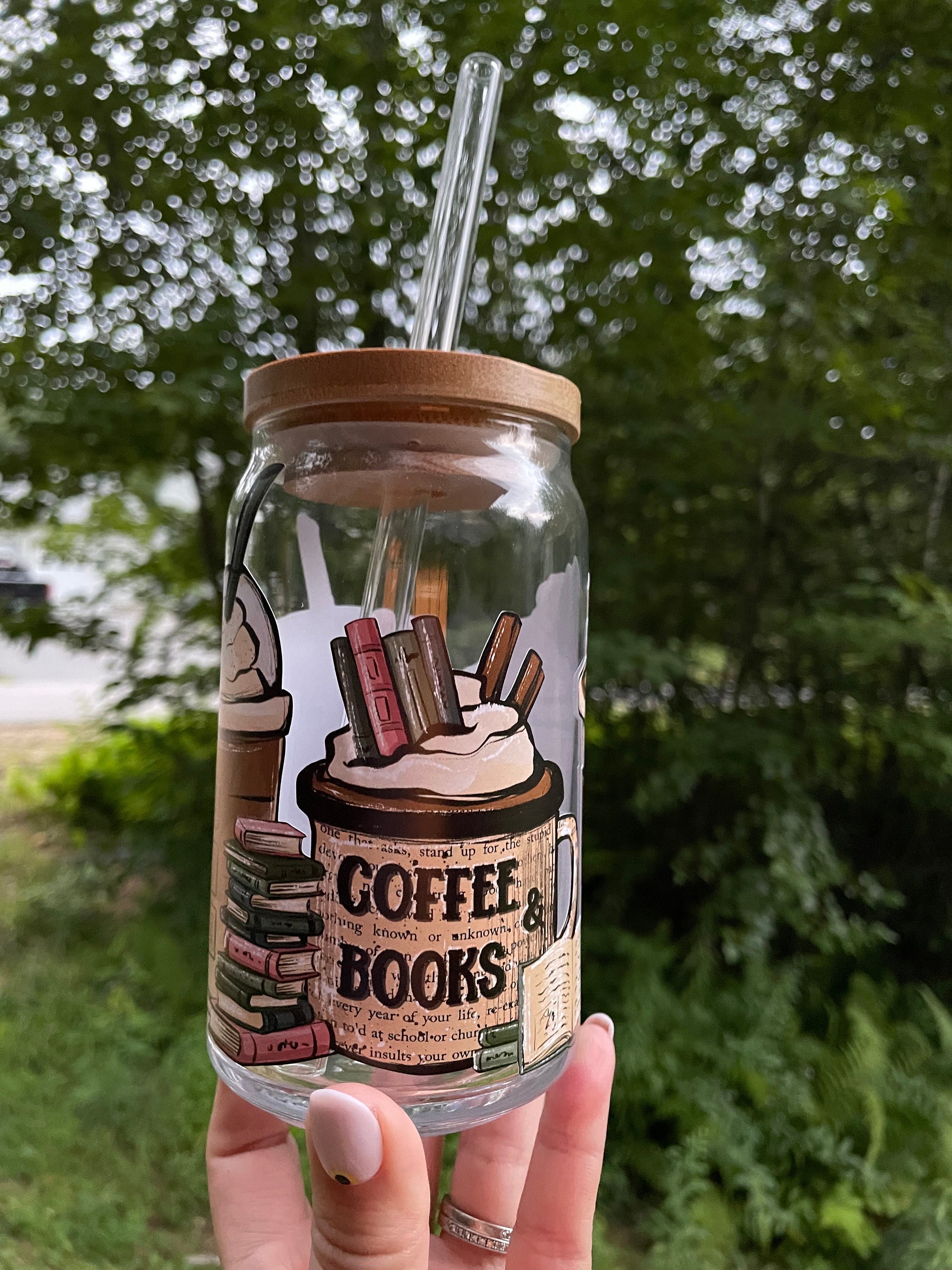 Book Lover 16oz. Frosted Glass Tumbler With Bamboo Lid and Straw, Mason  Glass Jar, Iced Coffee Cup, Gift for Book Lovers 