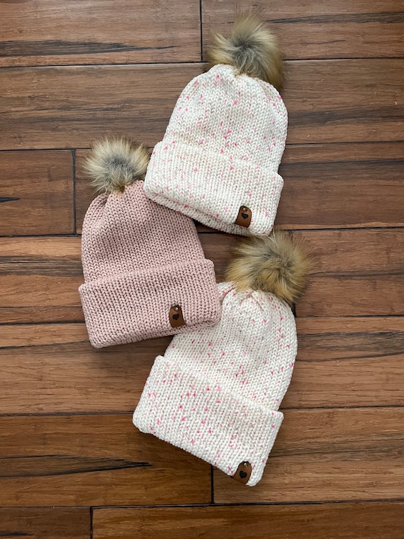 Winter Beanie With Pompom, Sweetheart Know Hat for Women, Mommy