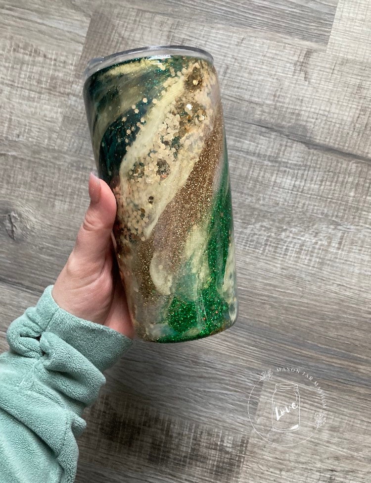 Sage Green and Marble Split  Glitter cups, Resin art, Unique items products