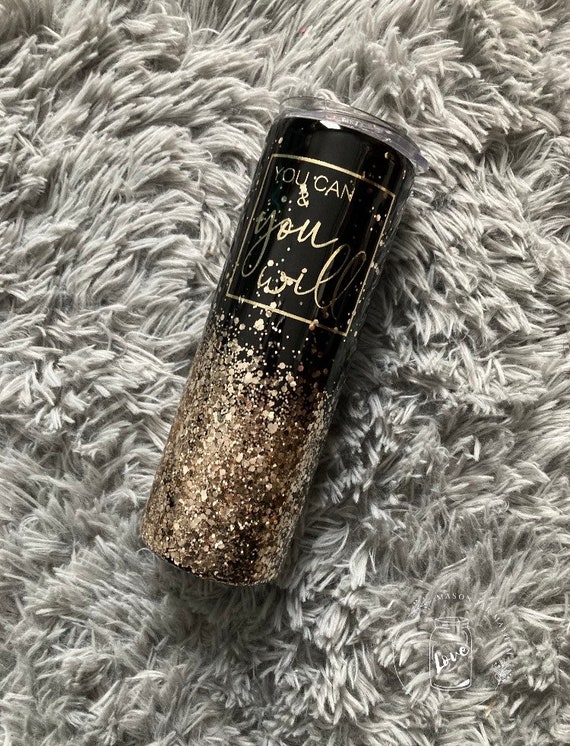 Gold Glitter Motivational Tumbler 20 Oz Black and Gold Epoxy Etsy