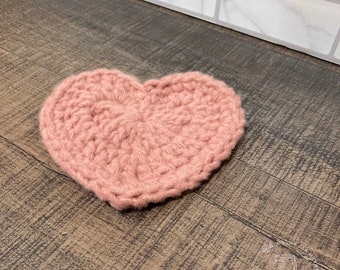 Heart shaped mug rug, pink crochet coffee coaster, Valentine’s Day gift for coffee lover, gift for tea drinker, valentines gift for her