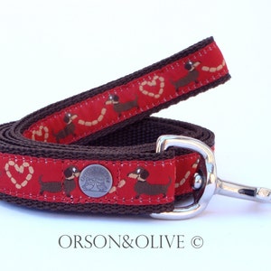 I Love Sausages (Red) Dog Lead Leash Weiner Dachshund Gift  - Available in 3 sizes  (S, M, L)