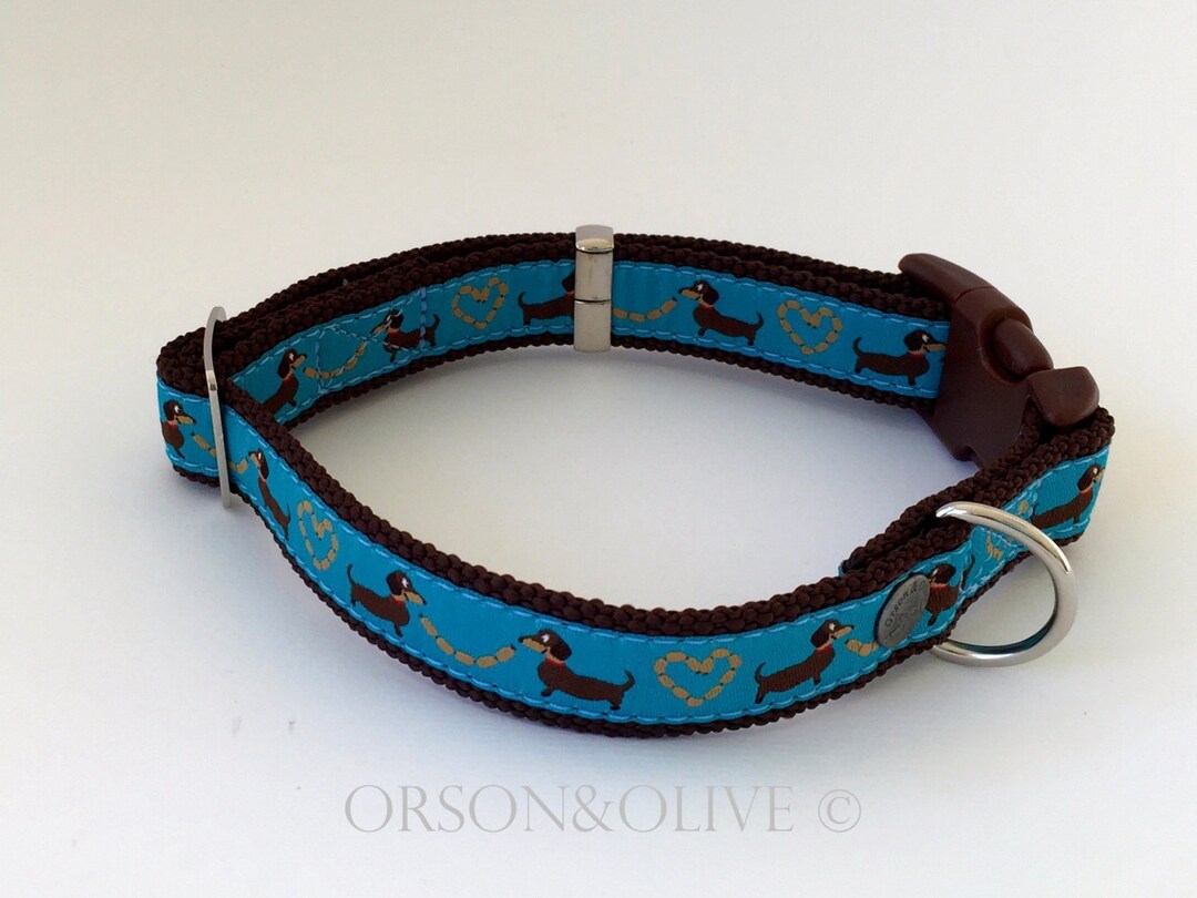 I Love Sausages blue Dog Collar Weiner Dachshund Gift Available in 4